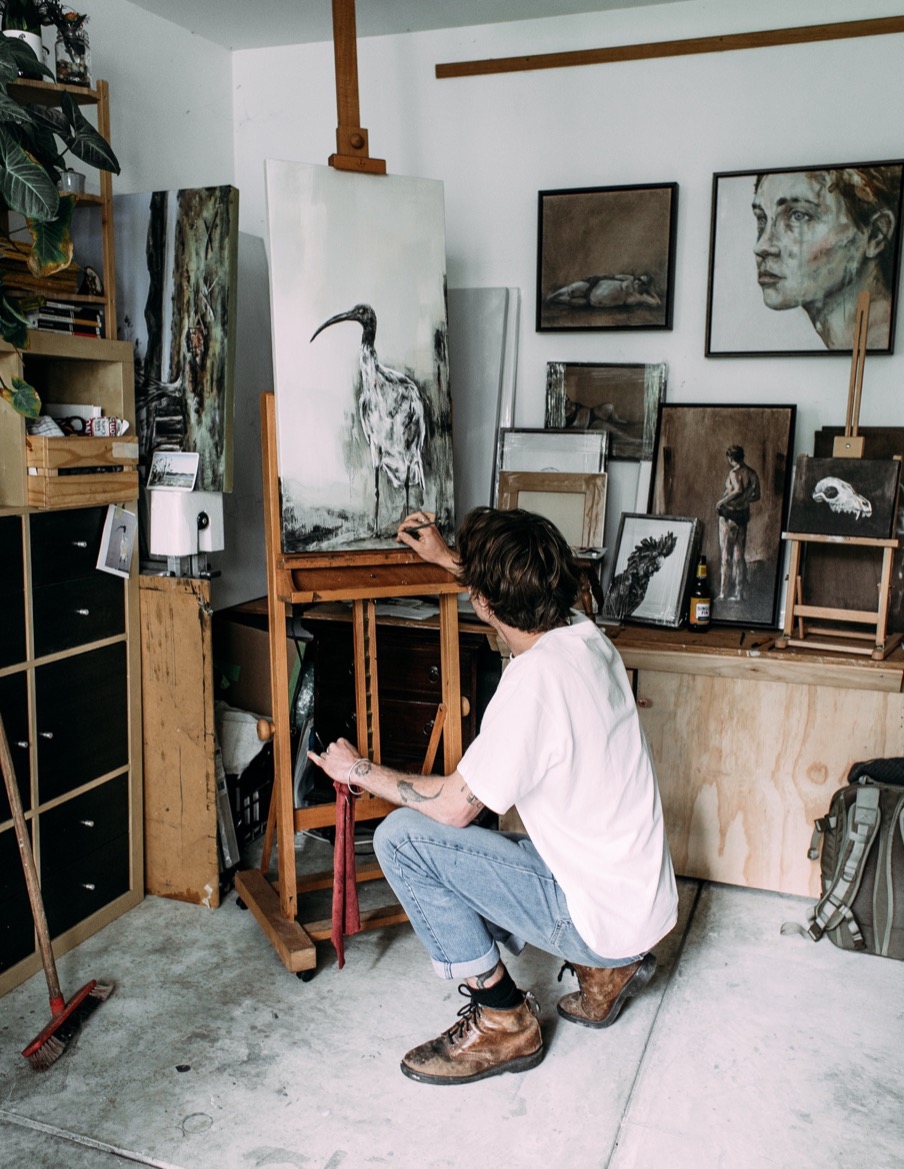 Artist working in a studio